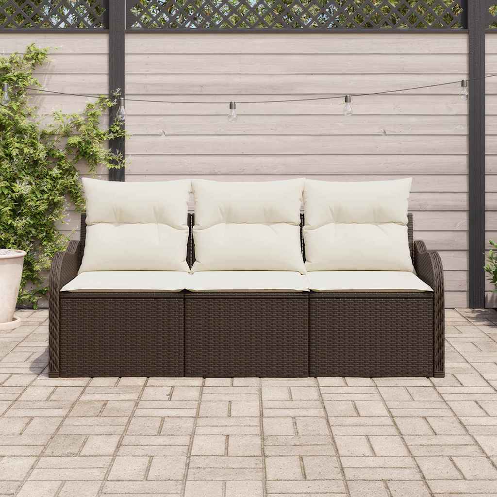 Set Divano da Giardino con cuscino 3 pz-Sofa da Giardino-Divanetto da esterno Marrone Poly Rattan 568276
