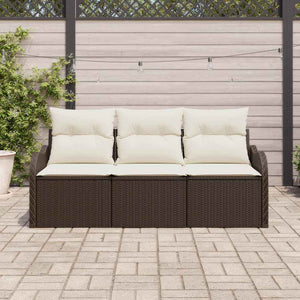 Set Divano da Giardino con cuscino 3 pz-Sofa da Giardino-Divanetto da esterno Marrone Poly Rattan 568276