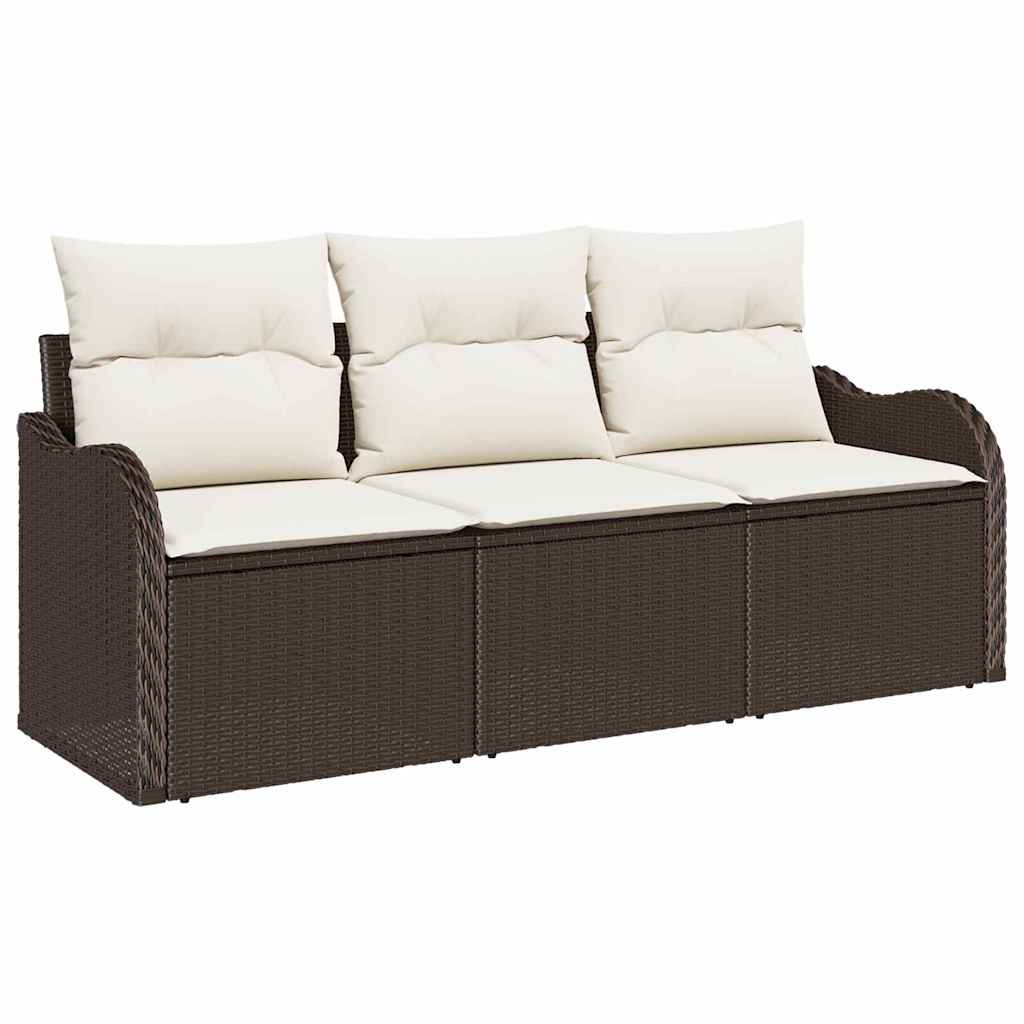 Set Divano da Giardino con cuscino 3 pz-Sofa da Giardino-Divanetto da esterno Marrone Poly Rattan 568276