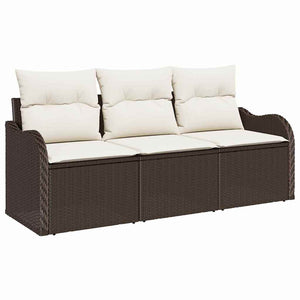 Set Divano da Giardino con cuscino 3 pz-Sofa da Giardino-Divanetto da esterno Marrone Poly Rattan 568276