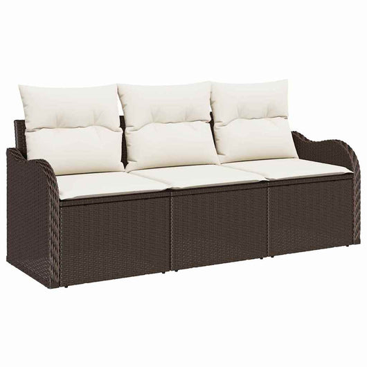 Set Divano da Giardino con cuscino 3 pz-Sofa da Giardino-Divanetto da esterno Marrone Poly Rattan 568276