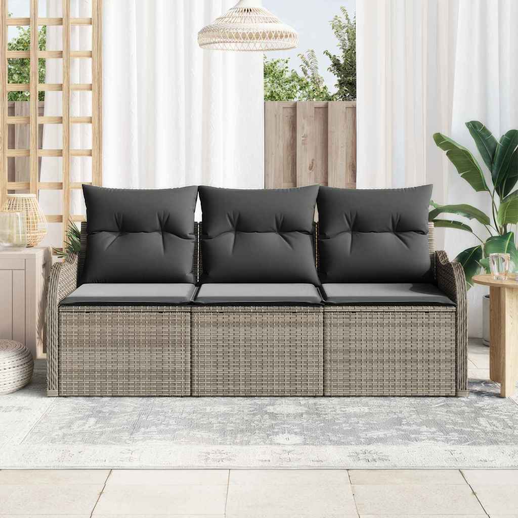 Set Divano da Giardino con cuscino 3 pz-Sofa da Giardino-Divanetto da esterno Grigio polyrattan 817243