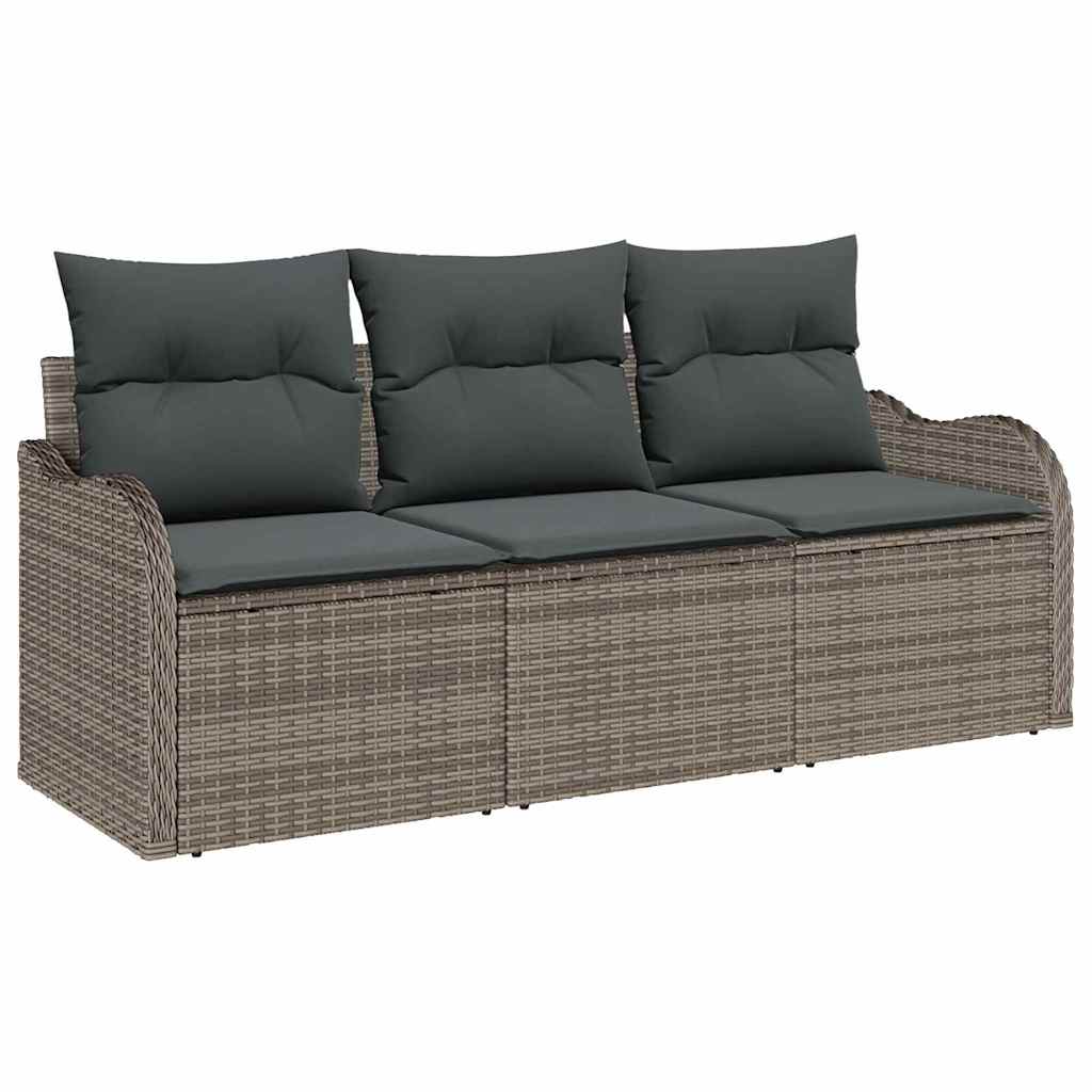 Set Divano da Giardino con cuscino 3 pz-Sofa da Giardino-Divanetto da esterno Grigio polyrattan 817243