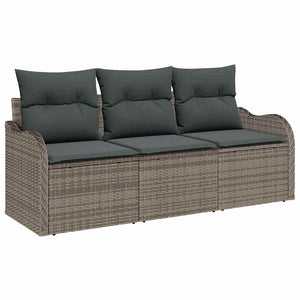 Set Divano da Giardino con cuscino 3 pz-Sofa da Giardino-Divanetto da esterno Grigio polyrattan 817243