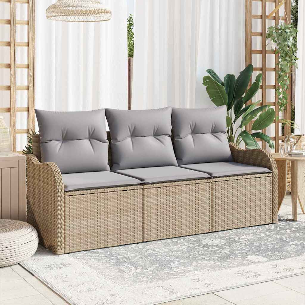 Set Divano da Giardino con cuscino 3 pz-Sofa da Giardino-Divanetto da esterno Beige polyrattan 709692