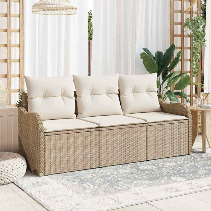 Set Divano da Giardino con cuscino 3 pz-Sofa da Giardino-Divanetto da esterno Beige polyrattan 893378
