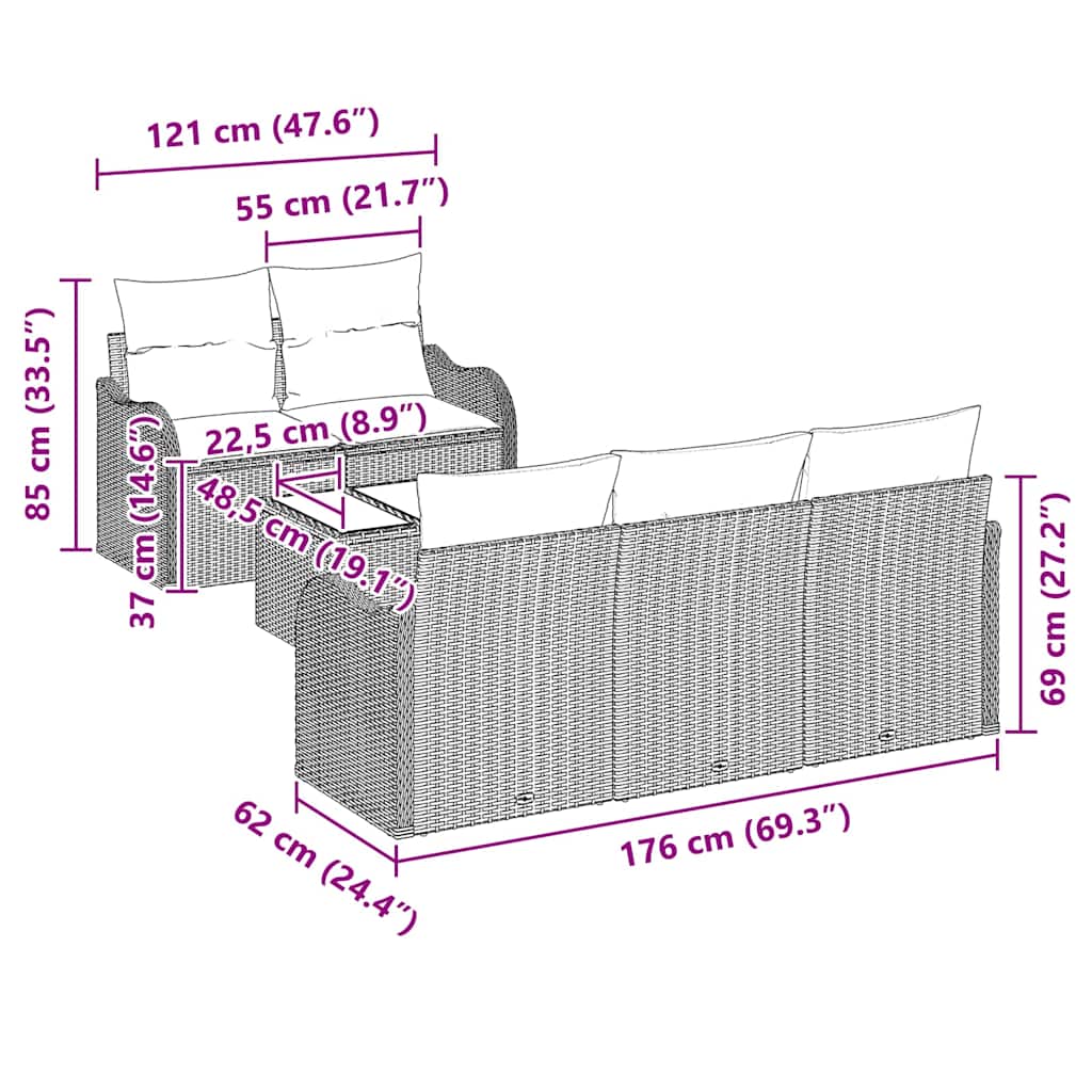 Set di Divani da Giardino , 6 Pezzi, con Cuscini Beige in Rattan Sintetico. 3345581