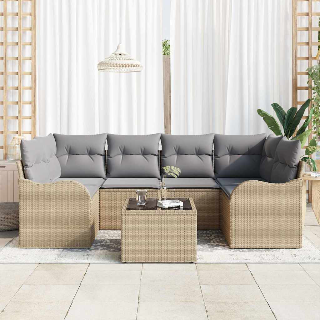 Set di Sofà da Giardino  7 Pezzi con Cuscini - Rattan Polietilene Beige 3345600