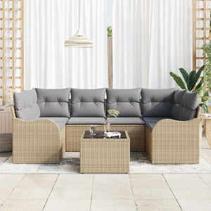 Set di Sofà da Giardino  7 Pezzi con Cuscini - Rattan Polietilene Beige 3345600