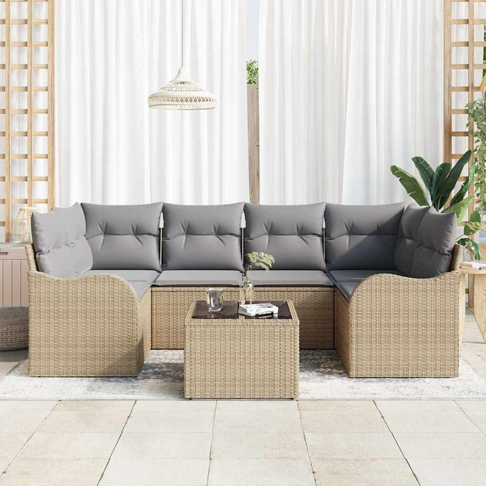 Set di Sofà da Giardino  7 Pezzi con Cuscini - Rattan Polietilene Beige 3345600