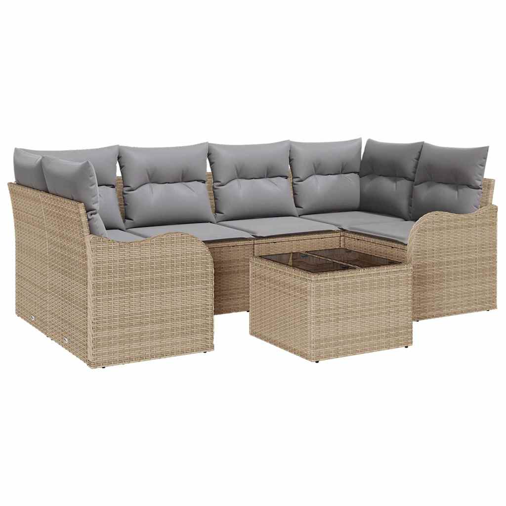 Set di Sofà da Giardino  7 Pezzi con Cuscini - Rattan Polietilene Beige 3345600
