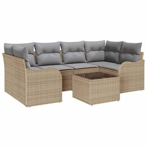 Set di Sofà da Giardino  7 Pezzi con Cuscini - Rattan Polietilene Beige 3345600