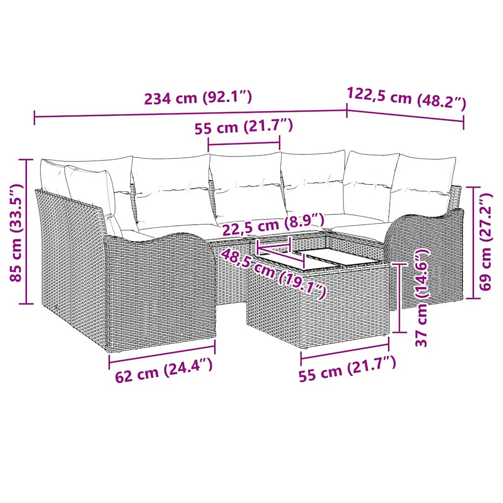 Set di Sofà da Giardino  7 Pezzi con Cuscini - Rattan Polietilene Beige 3345600