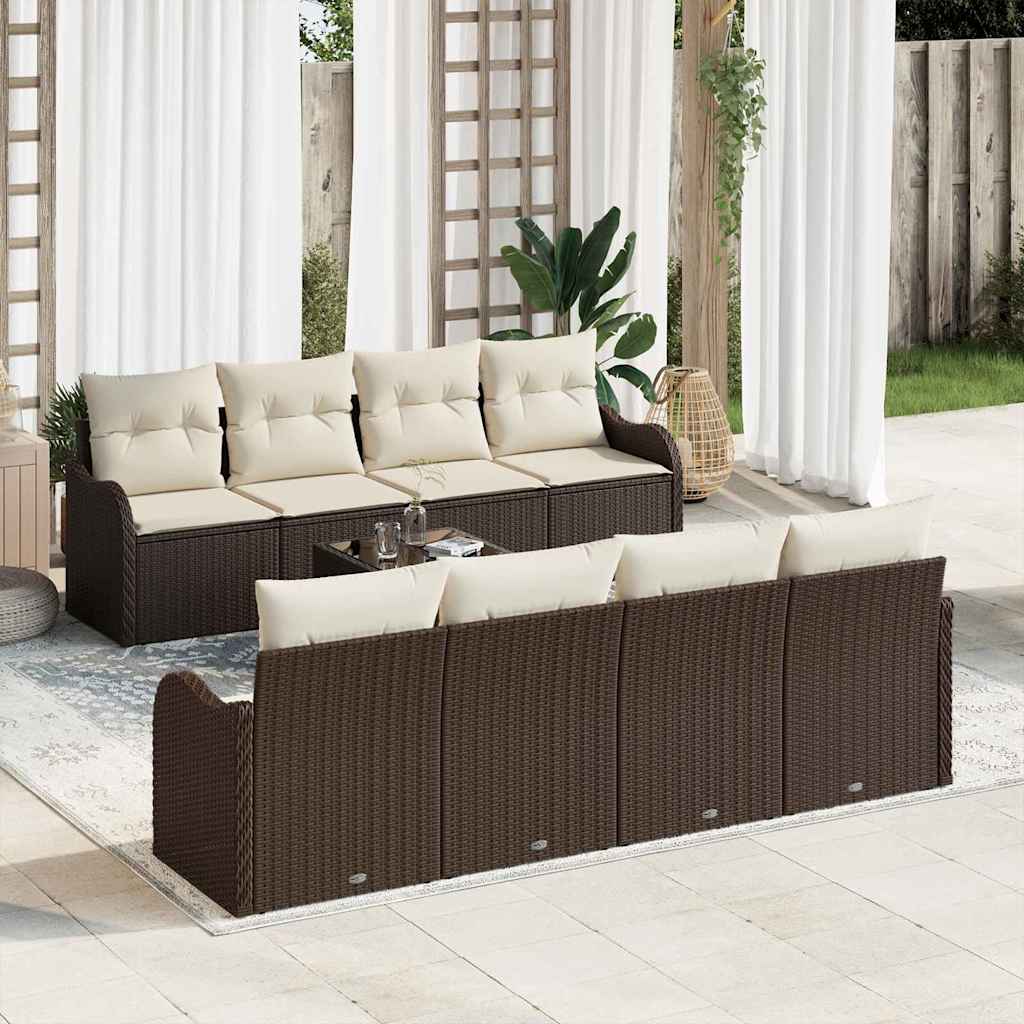 Set Divano da Giardino  9 Pezzi con Cuscini Marrone Polyrattan 3345628
