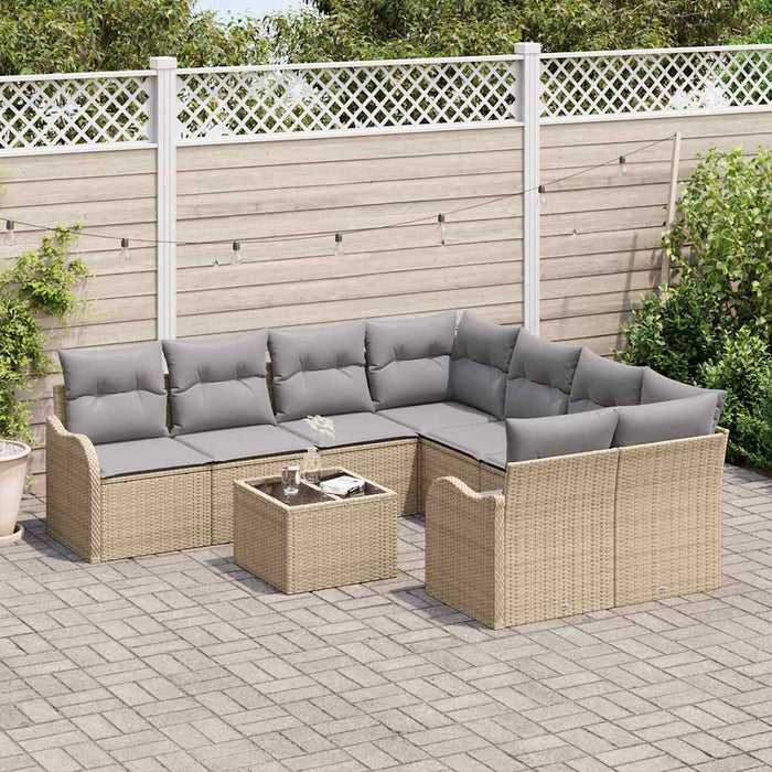 Set Divano da Giardino 9 Pezzi con Cuscini Beige Polyrattan 3345640