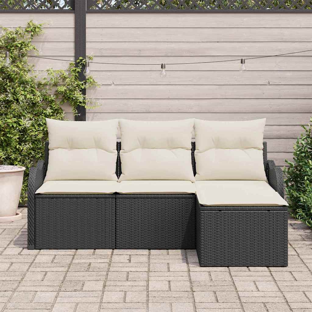 Set Divano da Giardino con cuscino 4 pz-Sofa da Giardino-Divanetto da esterno Nero Poly Rattan 484884