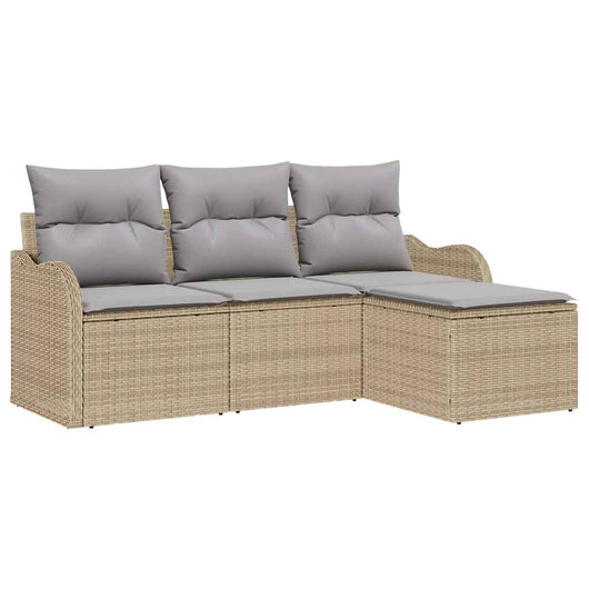 Set Divano da Giardino con cuscino 4 pz-Sofa da Giardino-Divanetto da esterno Beige polyrattan 588129