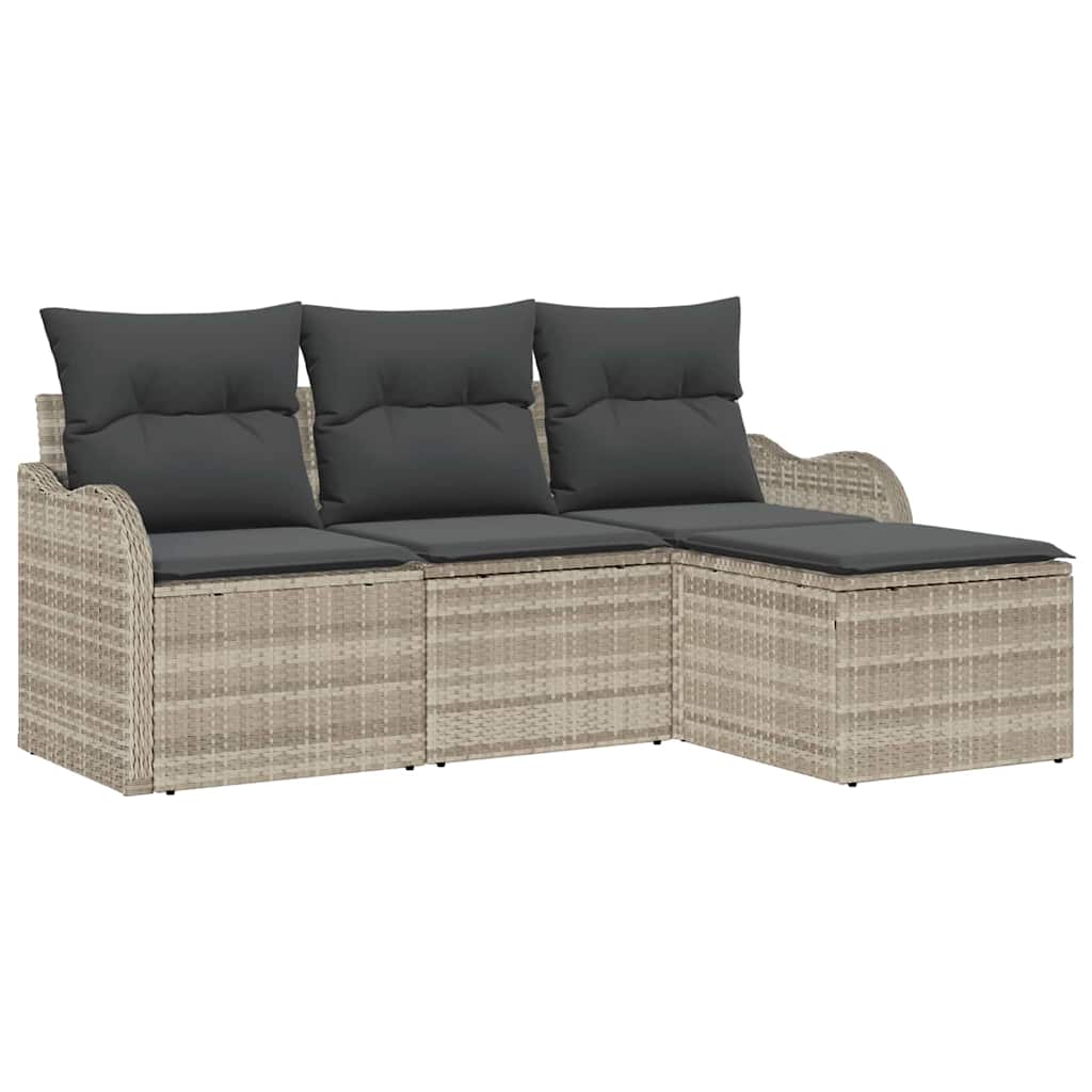 Set Divano da Giardino 4 pz-Sofa da Giardino-Divanetto da esterno Grigio chiaro Poly Rattan 693063