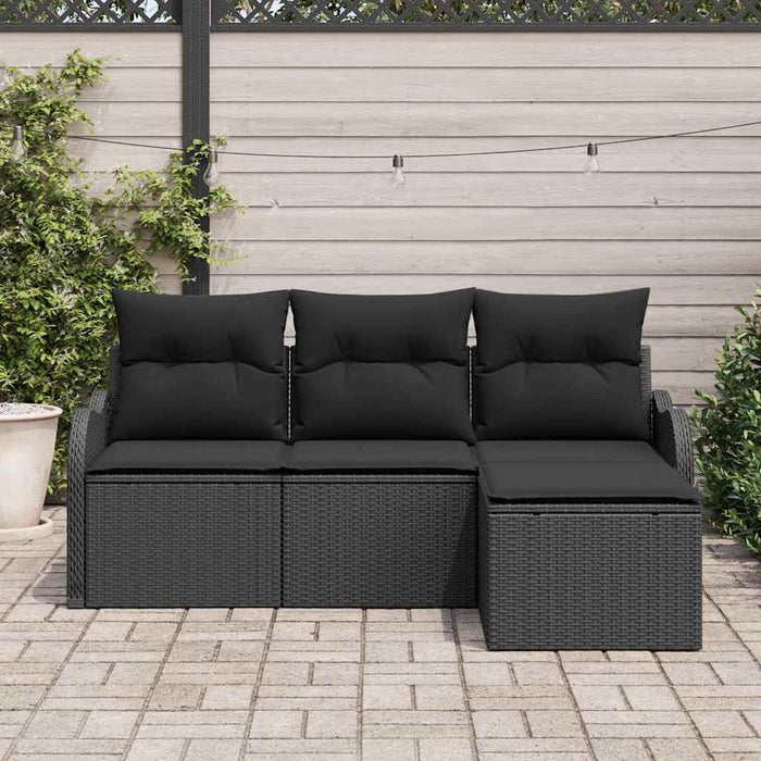 Set Divano da Giardino con cuscino 4 pz-Sofa da Giardino-Divanetto da esterno Nero polyrattan 727749