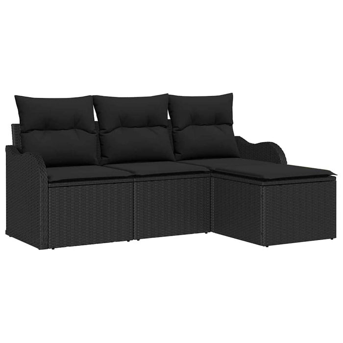 Set Divano da Giardino con cuscino 4 pz-Sofa da Giardino-Divanetto da esterno Nero polyrattan 727749