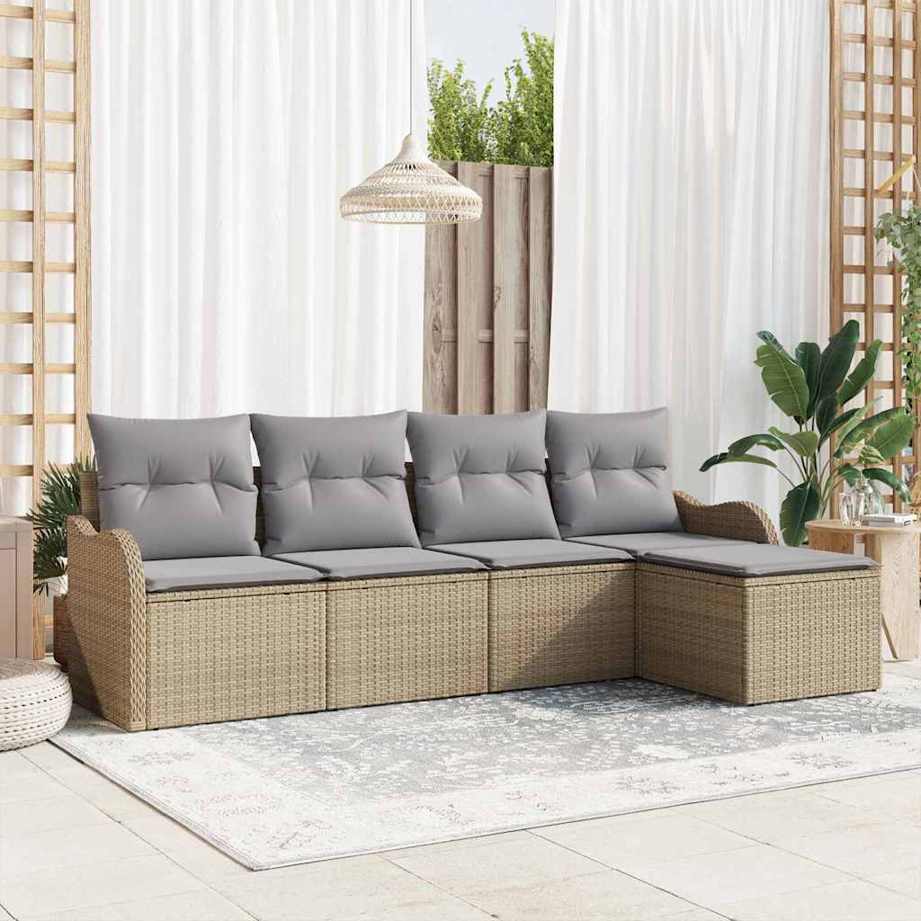 Set Divano da Giardino 5 pz-Sofa da Giardino-Divanetto da esterno Beige polyrattan 164386