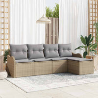 Set Divano da Giardino 5 pz-Sofa da Giardino-Divanetto da esterno Beige polyrattan 164386