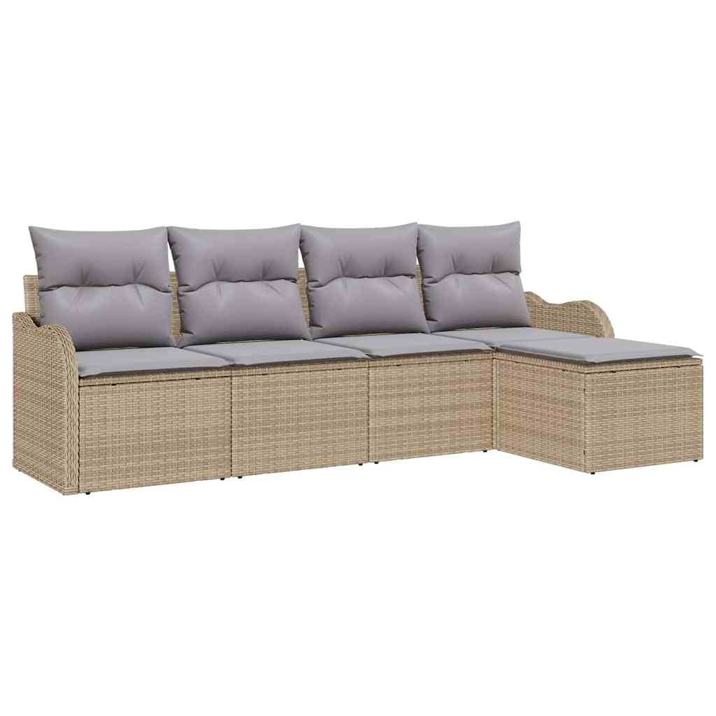 Set Divano da Giardino 5 pz-Sofa da Giardino-Divanetto da esterno Beige polyrattan 164386