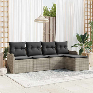 Set Divano da Giardino 5 pz-Sofa da Giardino-Divanetto da esterno Grigio chiaro polyrattan 223965