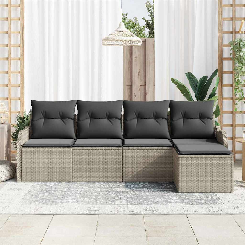 Set Divano da Giardino 5 pz-Sofa da Giardino-Divanetto da esterno Grigio chiaro polyrattan 223965