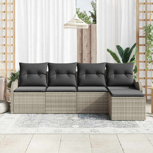 Set Divano da Giardino 5 pz-Sofa da Giardino-Divanetto da esterno Grigio chiaro polyrattan 223965