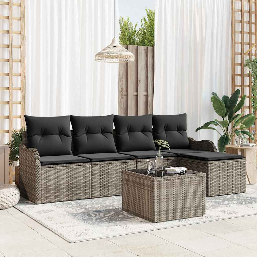 Set Divano da Giardino con cuscino 6 pcs Grigio Poly Rattan 3345669