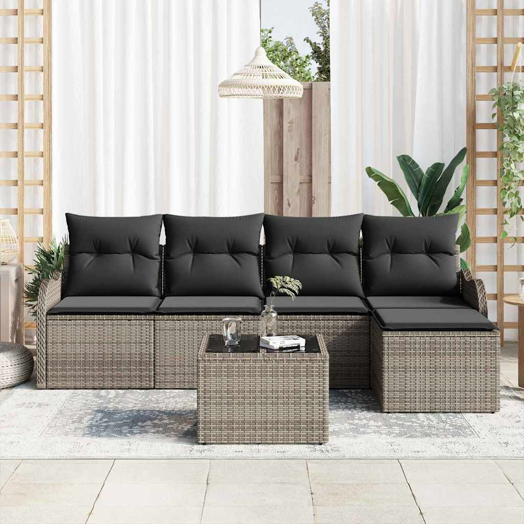 Set Divano da Giardino con cuscino 6 pcs Grigio Poly Rattan 3345669