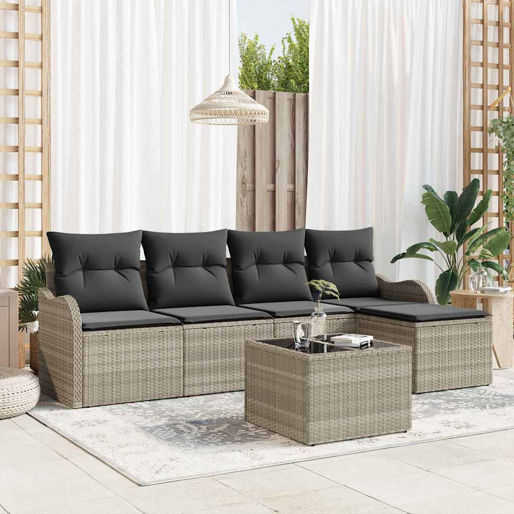 Set Divano da Giardino  6 pezzi con Cuscini Grigio Polyrattan 3345672