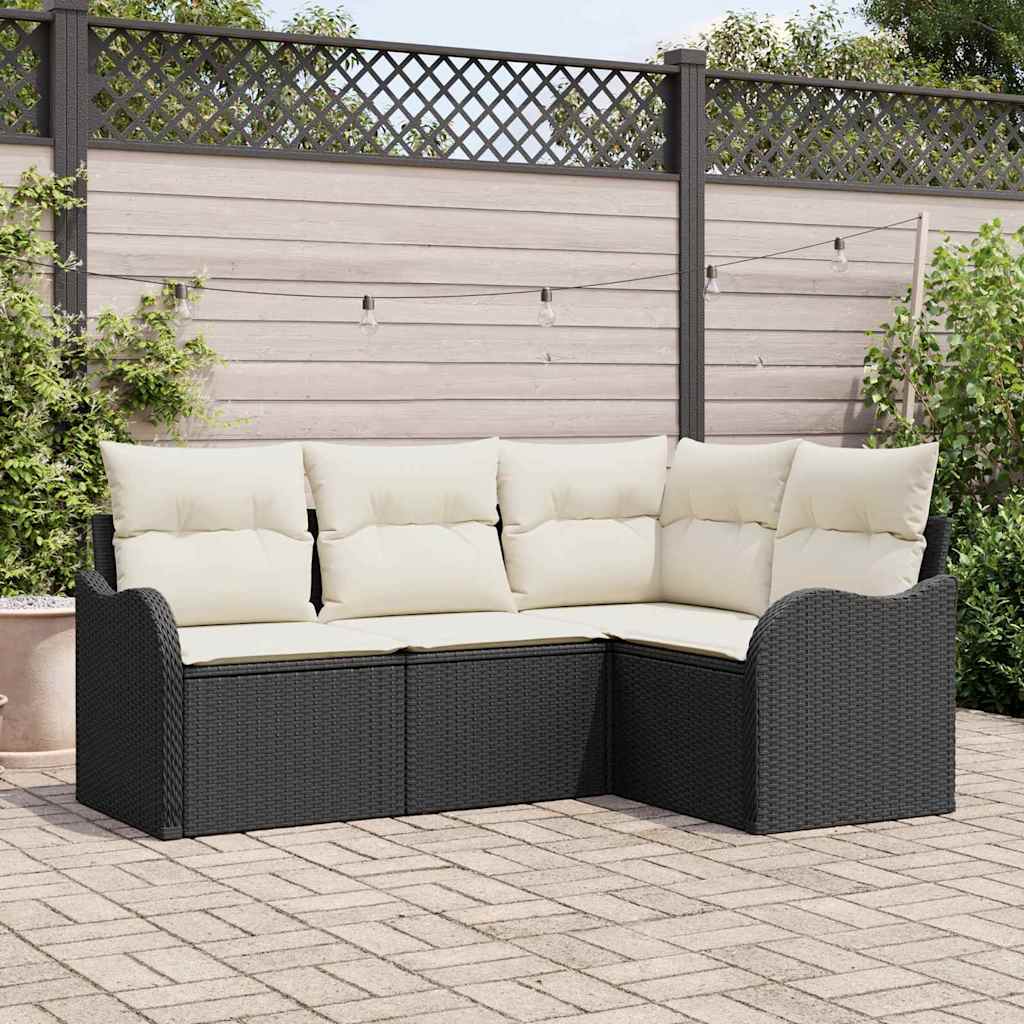 Set Divano da Giardino 4 pz-Sofa da Giardino-Divanetto da esterno Nero polyrattan 789115