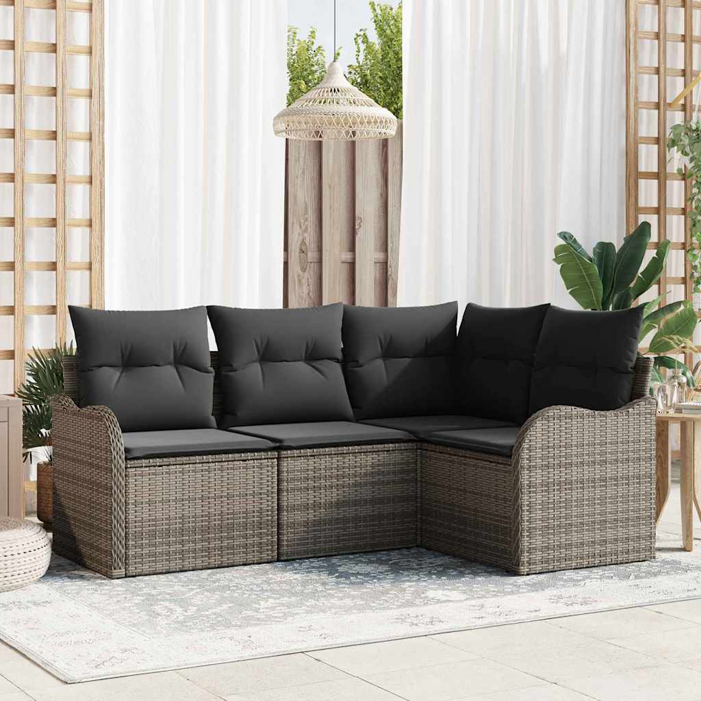 Set Divano da Giardino 4 pz-Sofa da Giardino-Divanetto da esterno Grigio polyrattan 259210