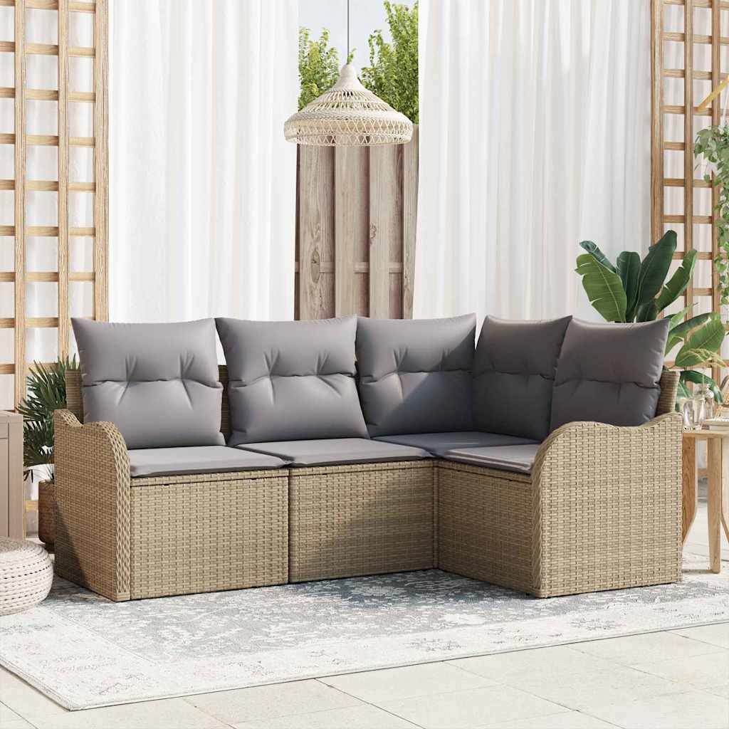 Set Divano da Giardino 4 pz-Sofa da Giardino-Divanetto da esterno Beige polyrattan 217080