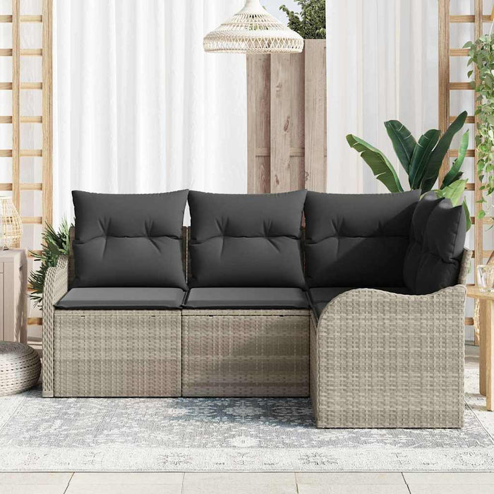 Set Divano da Giardino 4 pz-Sofa da Giardino-Divanetto da esterno Grigio chiaro polyrattan 783419
