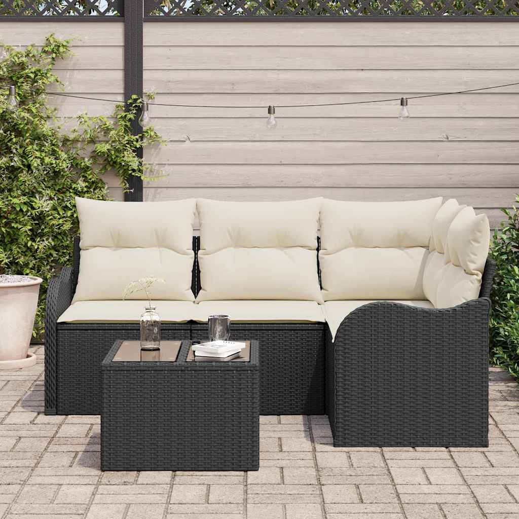 Set Divano da Giardino 5 pz-Sofa da Giardino-Divanetto da esterno Nero polyrattan 927385