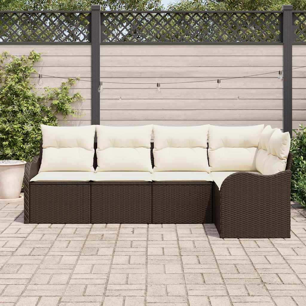 Set Divano da Giardino 5 pz-Sofa da Giardino-Divanetto da esterno Marrone polyrattan 264559