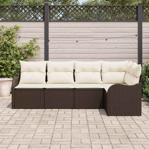 Set Divano da Giardino 5 pz-Sofa da Giardino-Divanetto da esterno Marrone polyrattan 264559