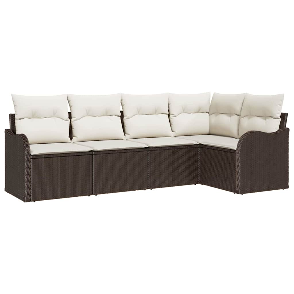 Set Divano da Giardino 5 pz-Sofa da Giardino-Divanetto da esterno Marrone polyrattan 264559