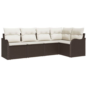 Set Divano da Giardino 5 pz-Sofa da Giardino-Divanetto da esterno Marrone polyrattan 264559