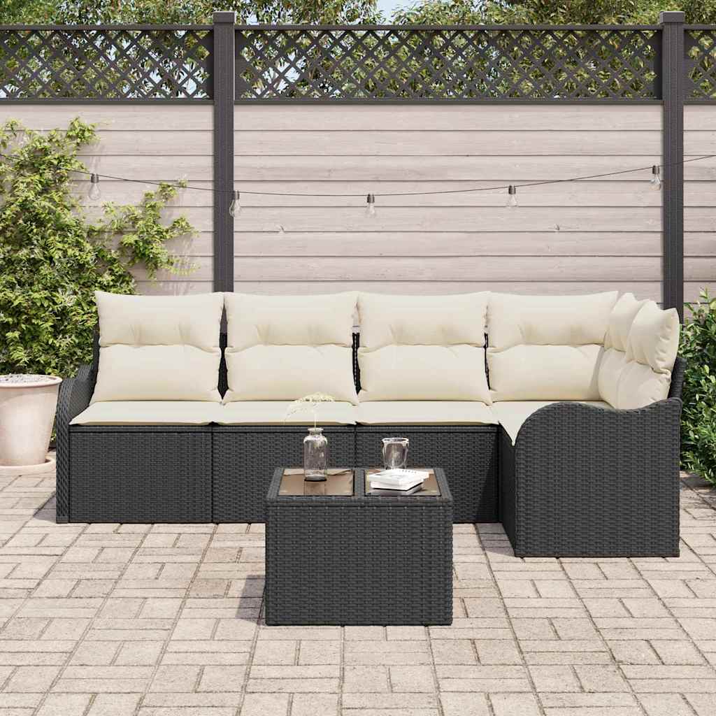 Set Divano da Giardino con cuscino 6 pcs Nero Poly Rattan 3345707