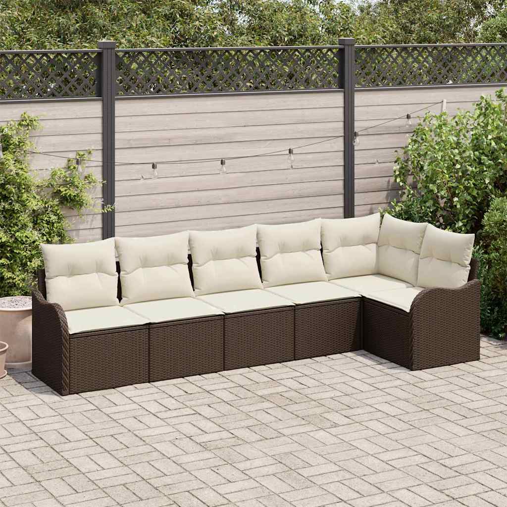 Set di divani da giardino in 6 pezzi con cuscini in polirattan marrone 3345718