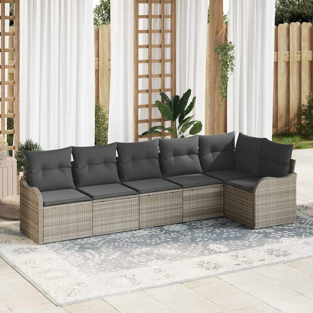 Set Divano da Giardino 6 Pezzi con Cuscini Grigio Chiaro in Polyrattan 3345722