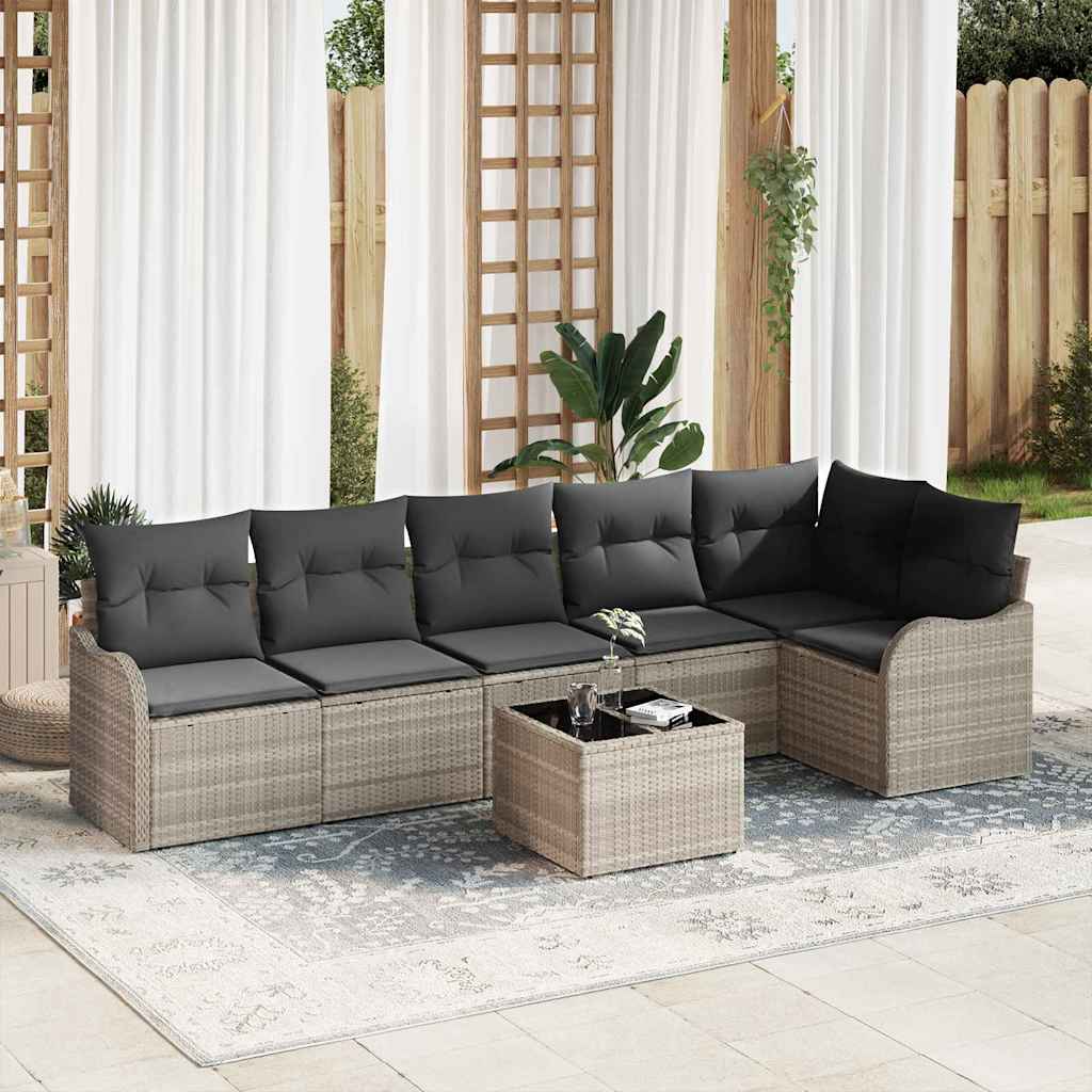 Set di Divani da Giardino da 7 Pezzi con Cuscini in Rattan Grigio 3345732