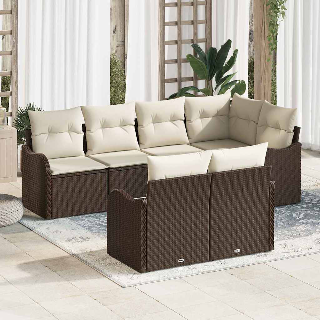 Set di divani da giardino 7 pezzi con cuscini marroni in polyrattan 3345738