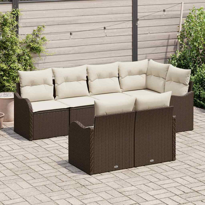 Set di divani da giardino 7 pezzi con cuscini marroni in polyrattan 3345738