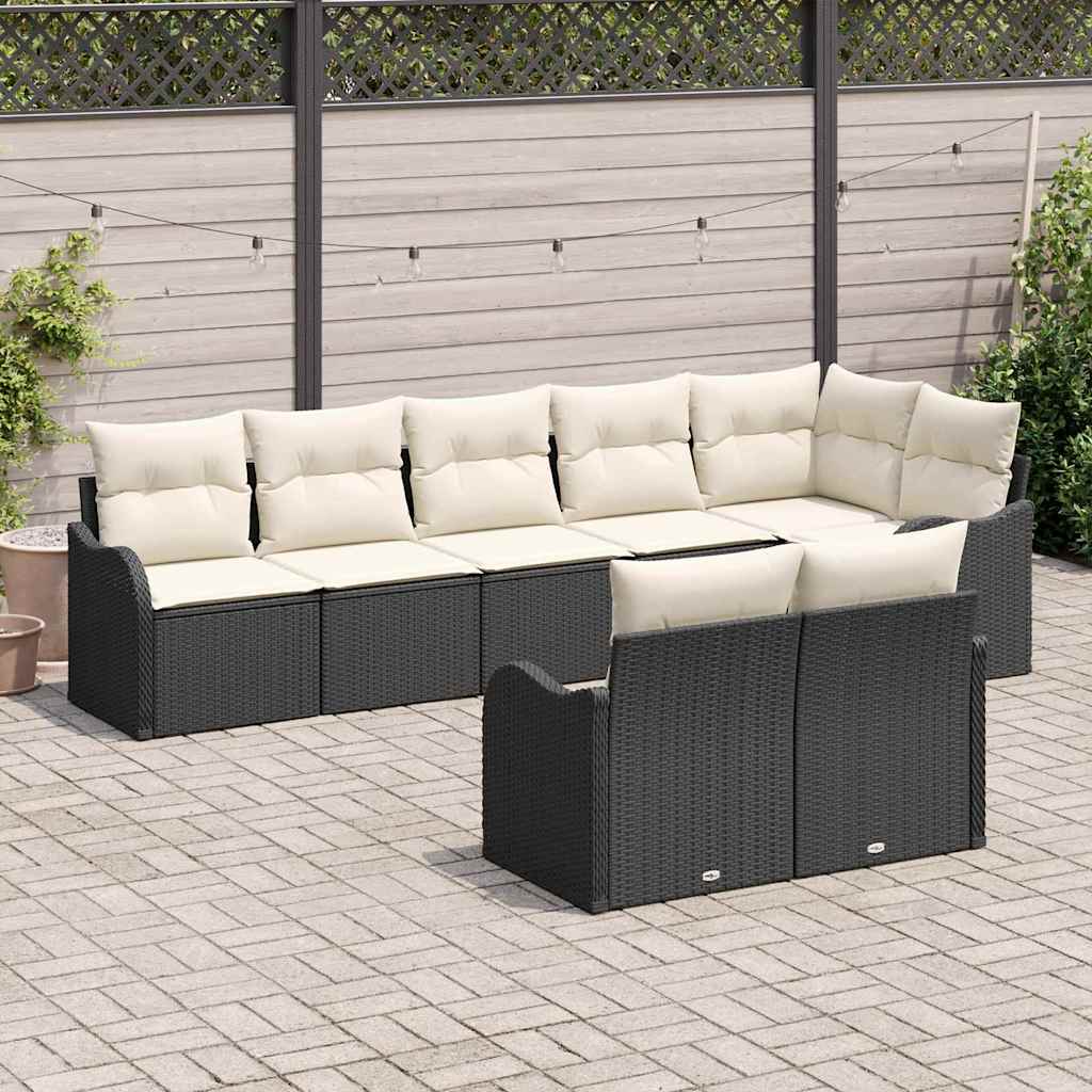 Set di divani da giardino da 8 pezzi con cuscini in rattan nero 3345747