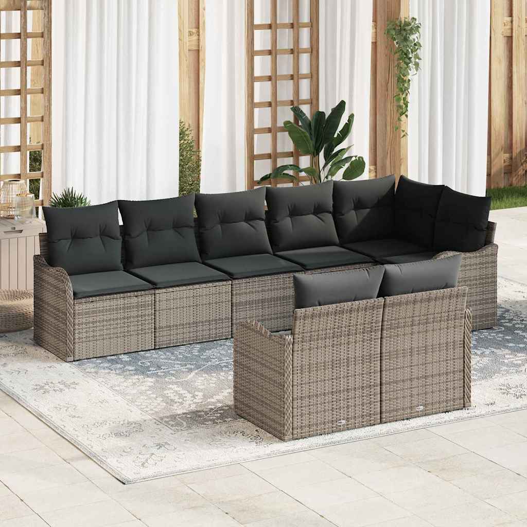 Set divano da giardino 8 pezzi con cuscini grigio polyrattan 3345749